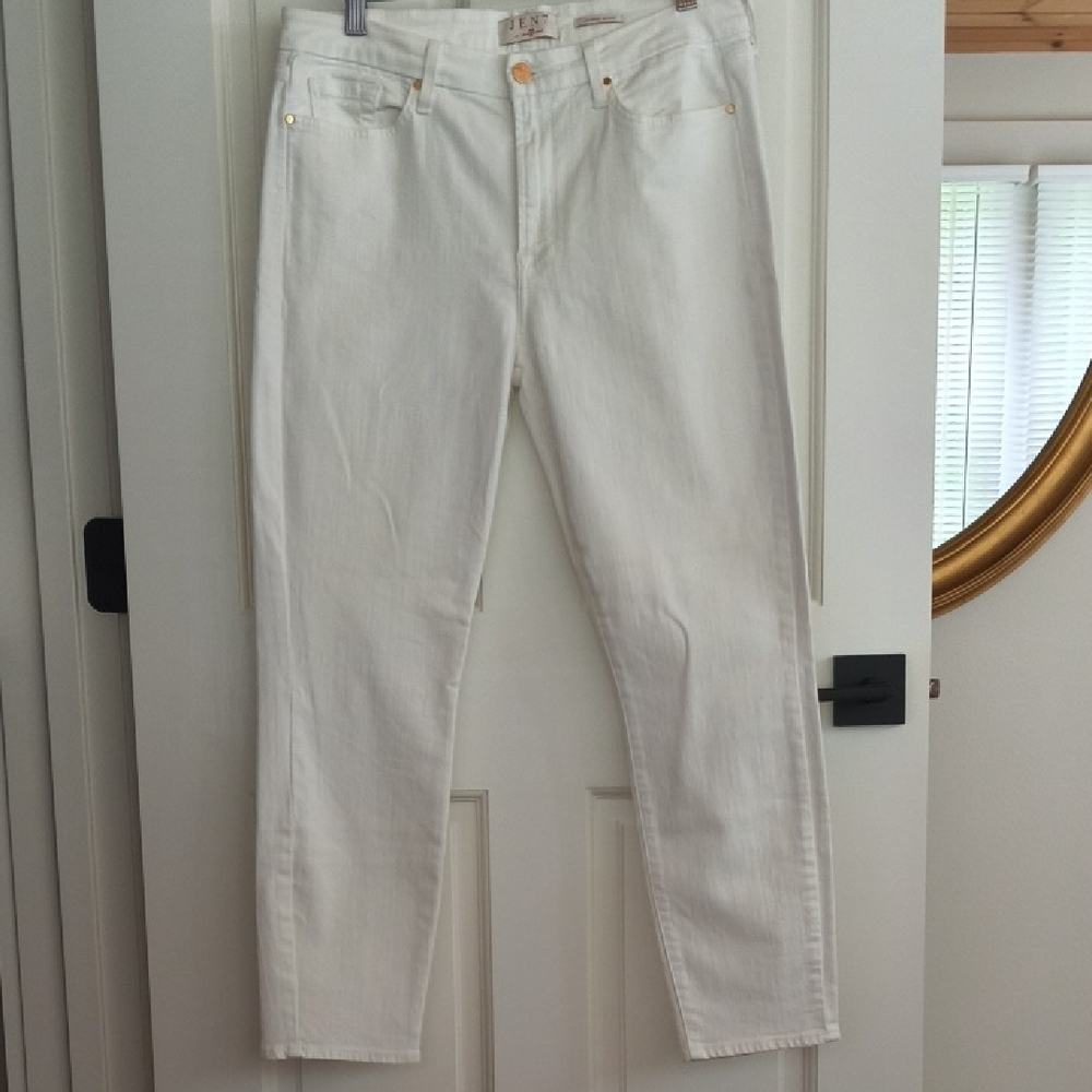 Jen7 Women's White Cropped Skinny Jeans, Size 10